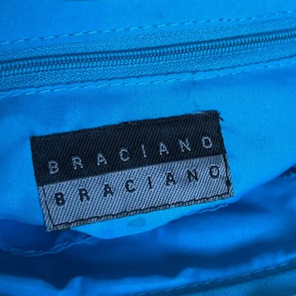 BRACIANO | Vintage Green & Blue Small Tote Purse Bag w/Round Mirror inserts - Picture 4 of 11